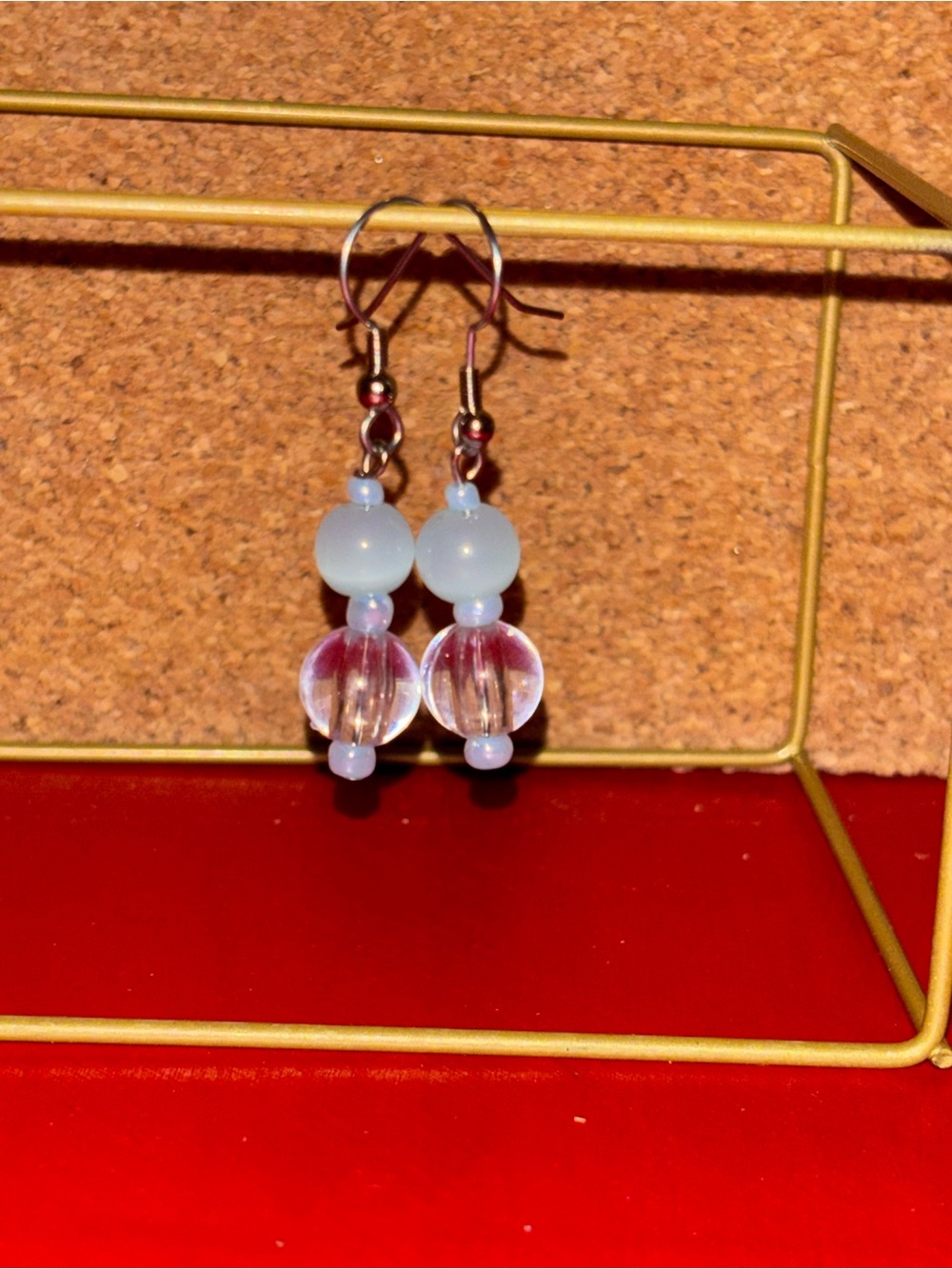 Delicate Opalescent Blue Glass Bead Drop Earrings